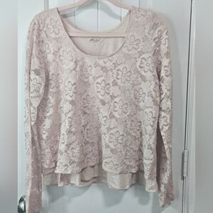 Hollister Floral Lace Layered Long-Sleeve Top - Light Pink